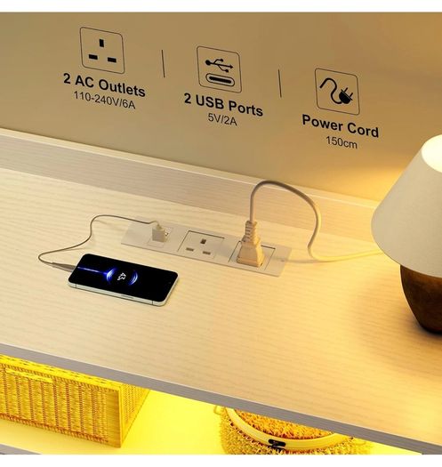 Chest of Drawers for Bedroom with LED and Charging Station, White