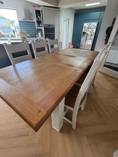 Solid Oak Extendable Cream Dining Table & 6 Chairs