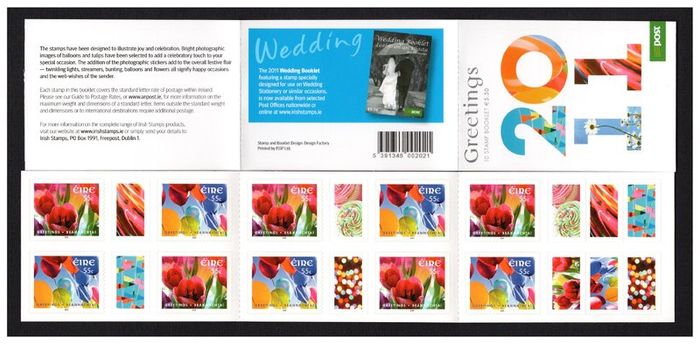2011 Ireland Greetings Self-Adhesive Stamp Booklet Mint Never Hinged (MNH). Hibernian HB171