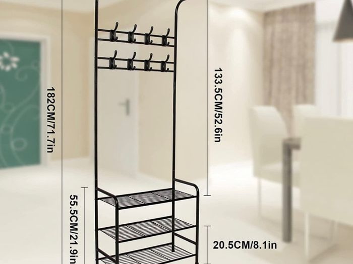 Coat Rack Stand with Shoe Rack and Removable 16 Hooks Free Standing Hall Tree Matte Steel Frame Hat Rack Coat Stand for Storage (FREE POSTAGE)