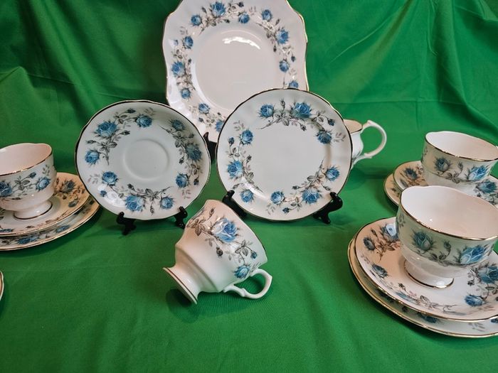 Vintage Arklow Bone China Blue Roses Tea Set | Fine Irish Porcelain with Gold Trim