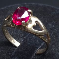 Vintage 14ct Gold Red Stone Ring Size 55 Dublin Hallmarked