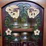 Vintage Wood Spice Rack Cabinet Glass Door Faux Stained Glass 2 Tier 8 Jars Image 4