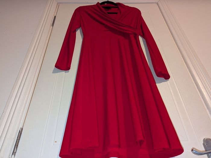 gorgeous long sleeve wrap effect red midi dress from DKNY