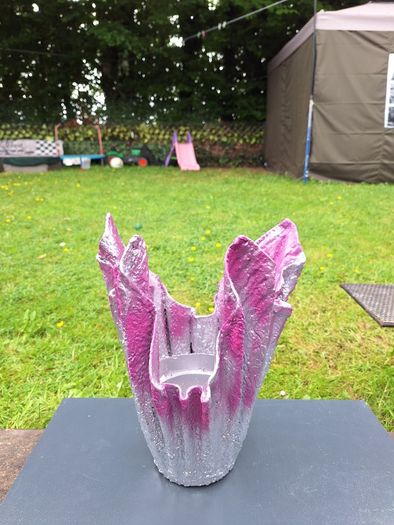 Handmade Cement Planter - Abstract Pink and Silver Concrete Flower Pot - Unique Drape Vase