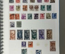 Collections. Starter collection with used stamps in Blue 22-ring binder with countries from Anguilla to Japan. Includes 56 images.