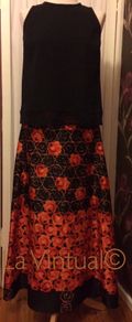 Black vintage full length skirt with orange floral print