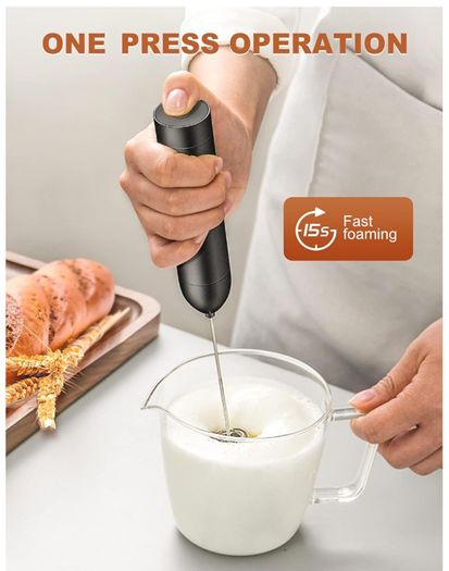 Electric Milk Frother with High Performance 12000 RPM Motor, Aluminium Alloy Manual Milk Frother, Foamer Whisk for Matcha, Latte, Cappuccino, Hot Chocolate, Drinks, 3 AAA Batteries Included