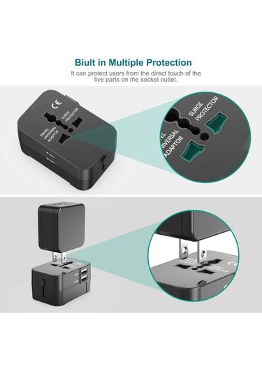 Travel Plug Adapter Worldwide Travel Adaptor with 2 USB Port and AC Socket.