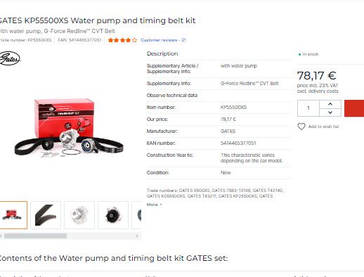 Water Pump Kit - FIAT, multipla, strata, punto II, Doblo, Bravo, Stilo
