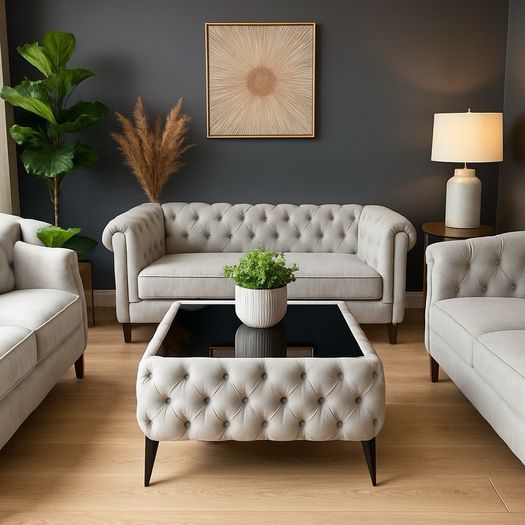 Coffee table with metal legs glass Cream