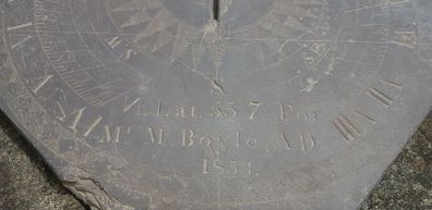 antique slate sundial, missing gnomon, signed and dated 1853 , Mr M. Boyle.
