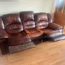 Real leather suite comprising a 3-seater sofa and two matching armchairs. Reclining functions are fully working. No tears  to the leather. Free to collect. Image 4