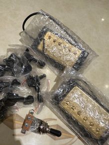 Electric Guitar Upgrade Bundle - Roswell Gold Humbucker Set, 6-in-line Tuners & Switch