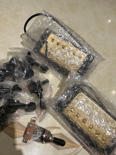 Electric Guitar Upgrade Bundle - Roswell Gold Humbucker Set, 6-in-line Tuners & Switch