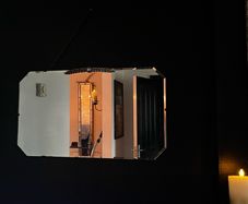 Original Art Deco Bevelled Wall Mirror, Chain Hung c.1930s