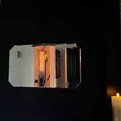 Original Art Deco Bevelled Wall Mirror, Chain Hung c.1930s