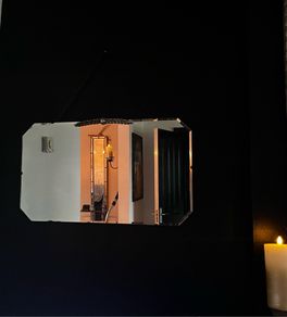 Original Art Deco Bevelled Wall Mirror, Chain Hung c.1930s
