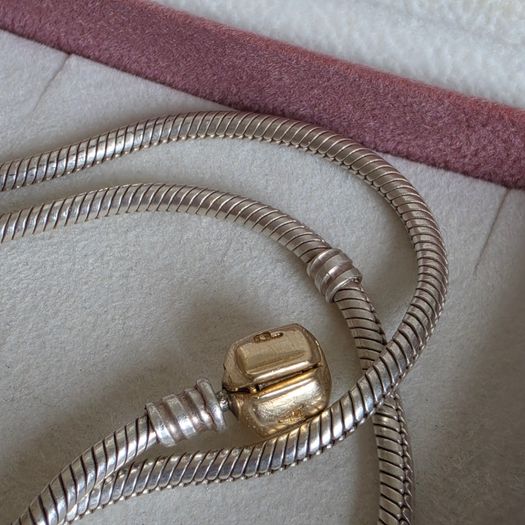 Pandora snake necklace Sterling silver size (40.5cm)gold claps 14k (g585) signs of wear on the clasp please check the all photos