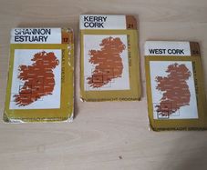 3 x vintage fold-out Irish Ordnance Survey maps Shannon Estuary, Kerry Cork & West Cork FREEPOST
