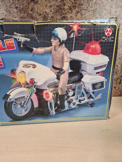 Vintage Son Ai Toys Motorcycle Police Jumbo Cycle Lights And Sounds 1984 Boxed Toy Collectable