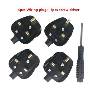 4Pcs UK 3 Pins AC Electrical Power Rewireable Plug Male Wire Fused Socket Adaptor Extension Cord Cable Connector + Screw Driver