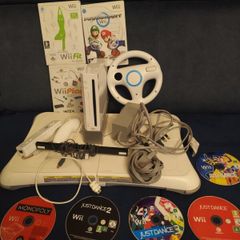 Wii + balance board, Mario kart, steering wheel, dance games