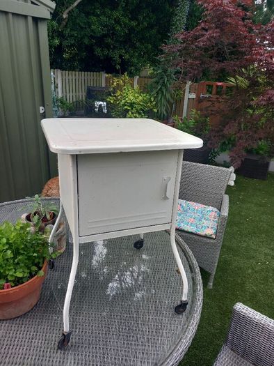 Metal side cabinet, painted white, D18