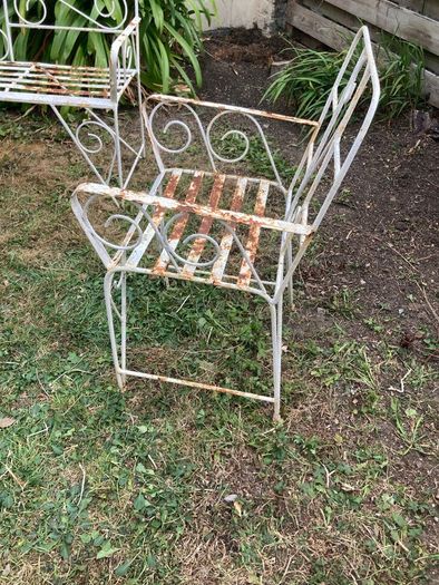 Vintage Wrought Iron Garden Set with Bench and 2 Armchairs (Restoration Project)