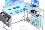 L Shaped Gaming Desk with LED Lights &amp; Power Outlets, 120 x 80cm Corner Computer