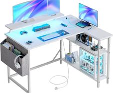 L Shaped Gaming Desk with LED Lights & Power Outlets, 120 x 80cm Corner Computer