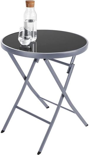 _Table with Glass Top and 2 Chairs, Robust Steel Frame, Easy to Assemble and Dismantle