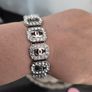 Silver Tone Crystal Bracelet Double C Motif High Quality Heavy Solid 17cm Image 2