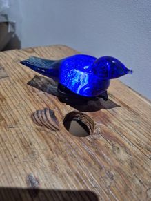 Cobalt Blue Glass Bird Paperweight