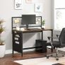 Desk with Mesh Panel, Computer Table, Computer Table, with Fabric Storage Pockets, for Photos, Stationery, Industrial Style, Rustic Brown and Black Image 2