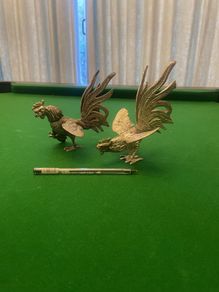 Vintage Silver Plated Brass Cockerel Ornaments Pair