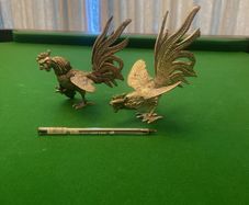 Vintage Silver Plated Brass Cockerel Ornaments Pair
