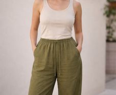 Khaki Linen Blend Wide Leg Trousers by Rowen Avenue.