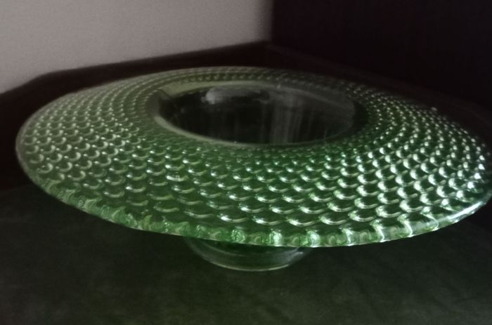 Uranium Glass Green Depression Footed Bowl