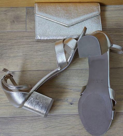Women's Gold Color handbag & Gold Color Sandals Size -UK 5