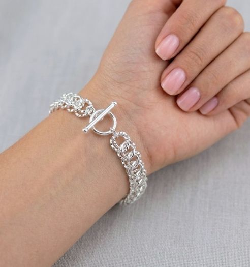 925 Sterling Silver T-bar Twisted Link Chain Bracelet 22g