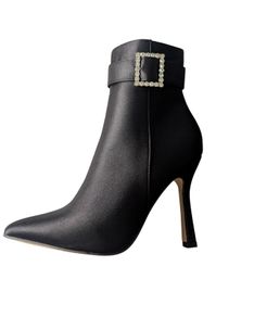 Black satin boots with diamonte design
