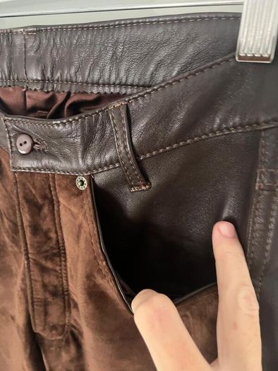 Unsigned genuine dark brown suede and leather jeans style trousers Sz 8UK - W28 L32 - Rrp 350 (New)