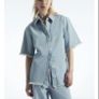 COS 100% Cotton Frayed Short-Sleeved Denim Shirt Jacket Light Blue Size EU34 UK8 Image 3