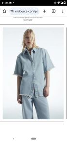 COS 100% Cotton Frayed Short-Sleeved Denim Shirt Jacket Light Blue Size EU34 UK8