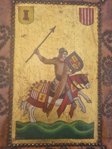 Vintage painting on the skin of a medieval knight