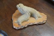 Vintage Faux Seal Pair Figure on Wooden Base