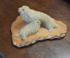 Vintage Faux Seal Pair Figure on Wooden Base
