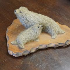 Vintage Faux Seal Pair Figure on Wooden Base
