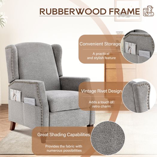 Armchair with Storage Pockets Manual Recline (Multiple Colours)
